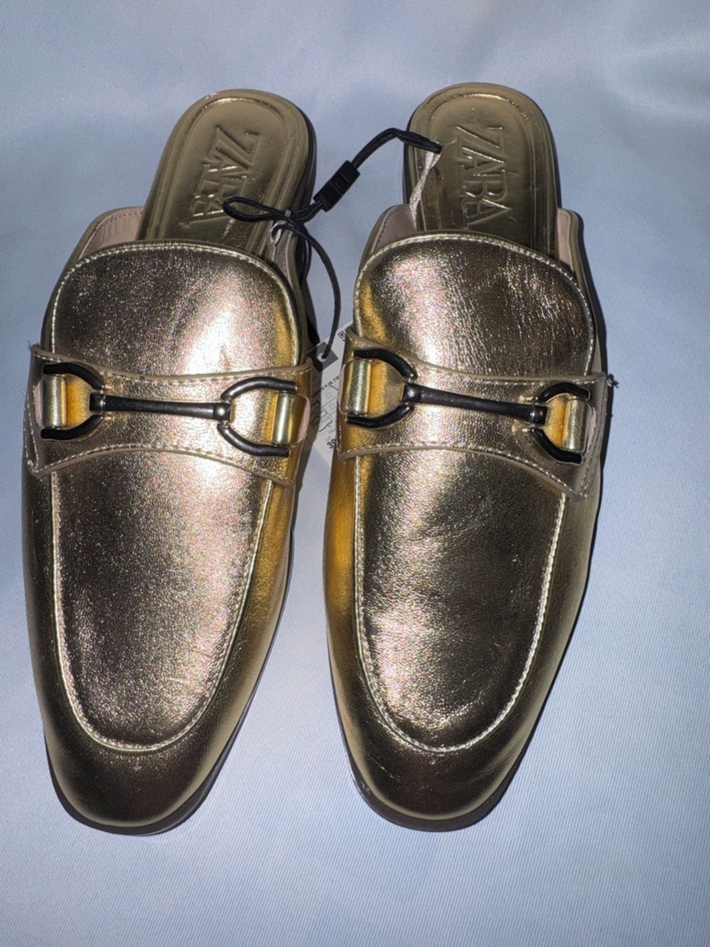 Zara Women’s Metallic Gold Slip-On Mules with Bit Detail, Size 39 New with Tags - Picture 3 of 11